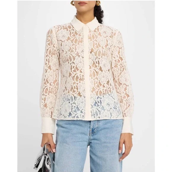 NEW L'Agence Maia Lace Button Front Blouse in Vintage White, Size S - Picture 2 of 15